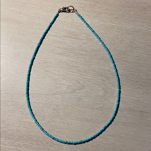 Blue and silver seed bead necklace